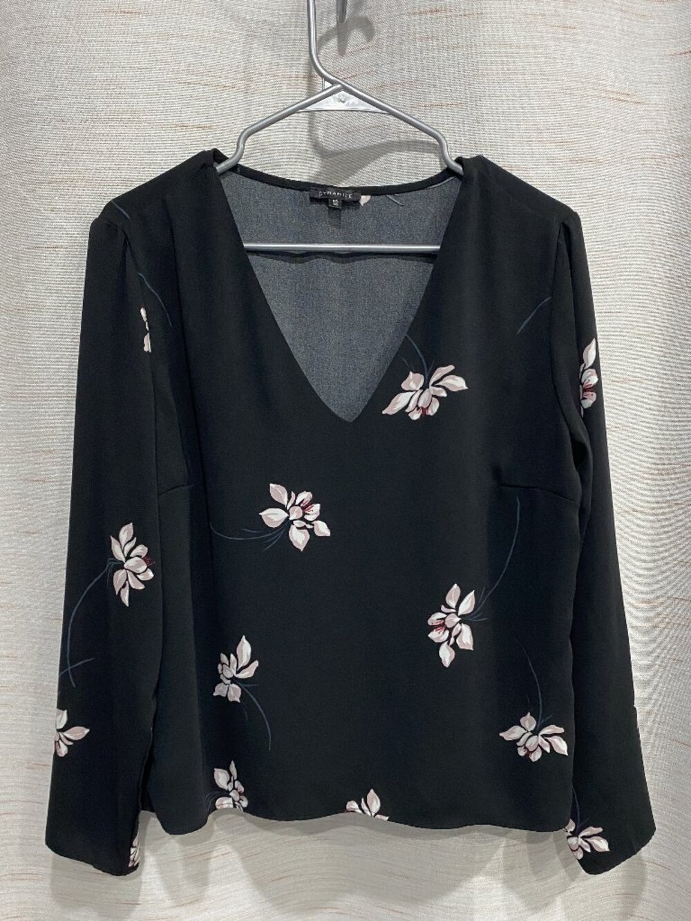 Dynamite Floral Long Sleeve Top Black Pink Large Womens (320)